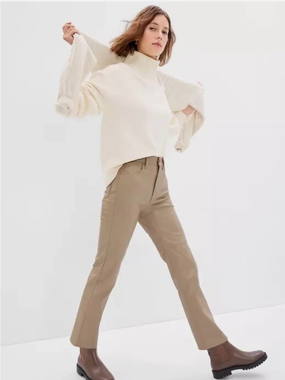 Gap- Tan Tall Leather Straight-Leg Pants